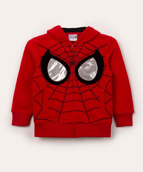 blusão de pelúcia infantil com capuz homem aranha vermelho