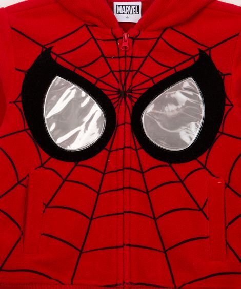 blusão de pelúcia infantil com capuz homem aranha vermelho
