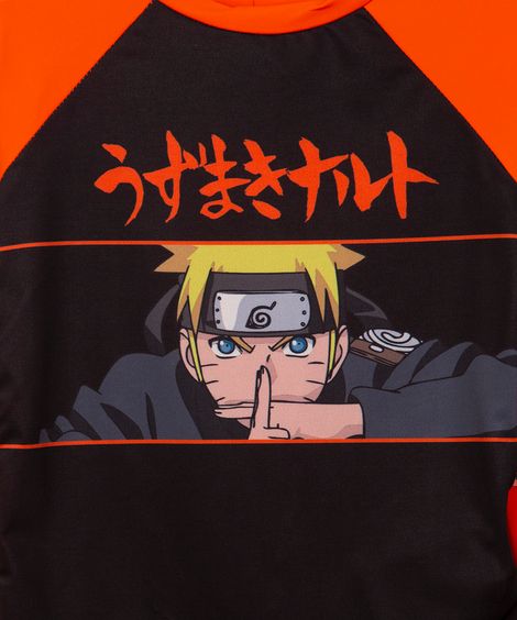 camiseta raglan juvenil naruto com proteção uv50+ preta