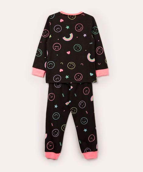 pijama infantil de algodão manga longa estampado preto