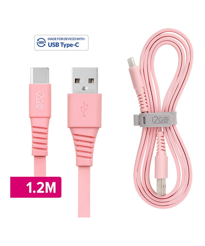 cabo usb-c 1,2m 2,4a pvc flexível flat i2go rosa
