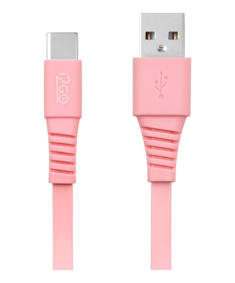 cabo usb-c 1,2m 2,4a pvc flexível flat i2go rosa