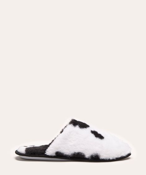 pantufa aberta de pelúcia animal print  branco