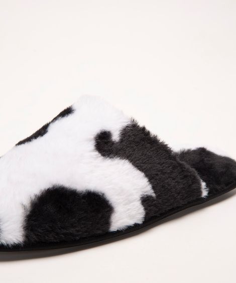 pantufa aberta de pelúcia animal print  branco