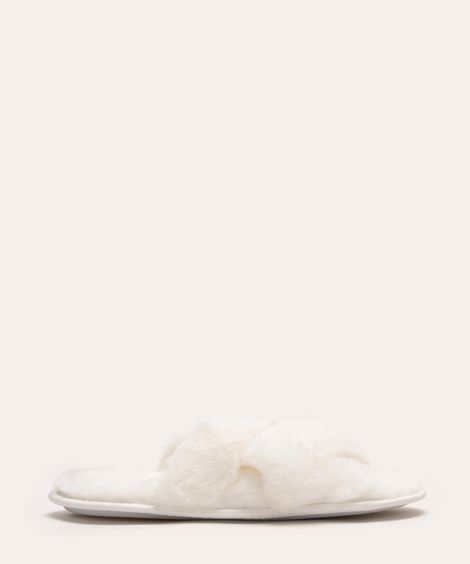 pantufa chinelo pelúcia faixas cruzadas branco