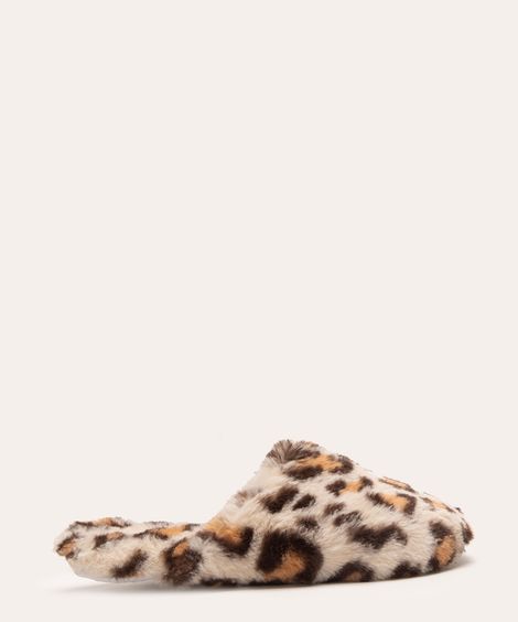 pantufa aberta de pelúcia animal print  marrom