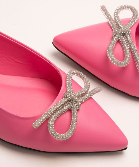 sapatilha bico fino laço com strass oneself rosa