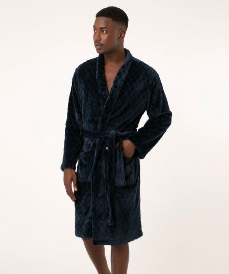roupão de fleece texturizado azul marinho