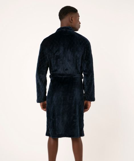 roupão de fleece texturizado azul marinho