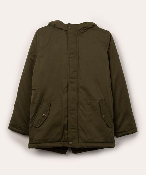 jaqueta parka juvenil capuz com sherpa verde militar