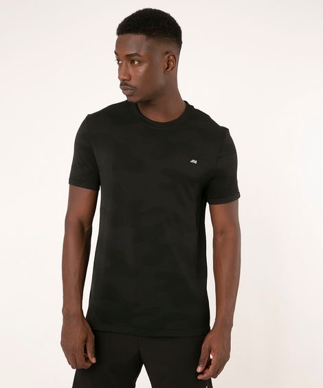 camiseta de poliamida camuflada sem costura manga curta esportiva preta