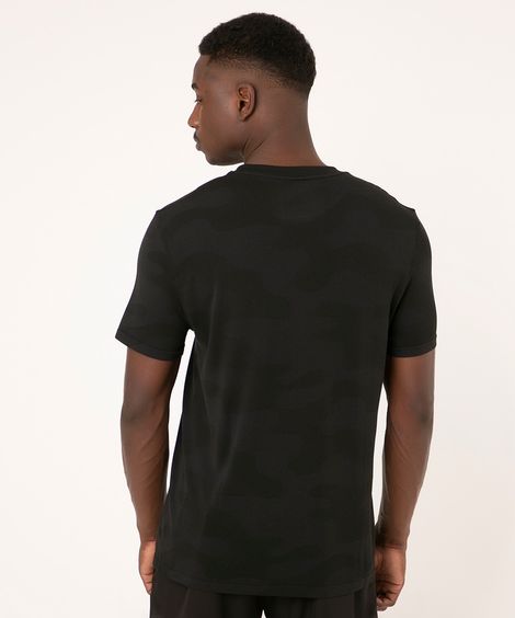 camiseta de poliamida camuflada sem costura manga curta esportiva preta