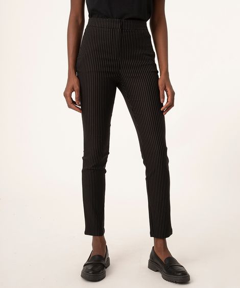 calça cintura alta risca de giz preto
