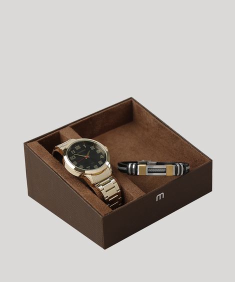 Kit de Relógio Analógico Mondaine Masculino + Pulseira - 99143GPMVDE4KA Dourado