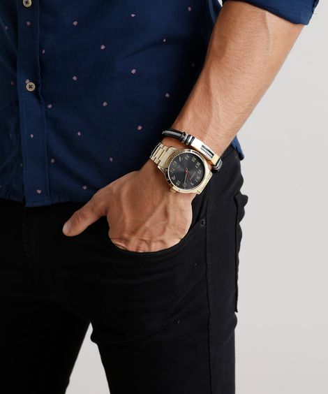 Kit de Relógio Analógico Mondaine Masculino + Pulseira - 99143GPMVDE4KA Dourado