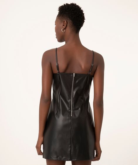vestido curto de pu alças finas  preto