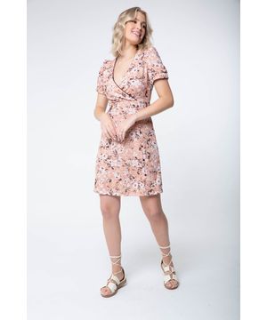 Vestido Transpassado Evasê Elisa - Floral Salmão Misiss