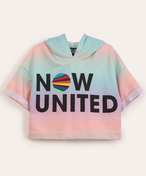blusa cropped de moletom juvenil now united manga curta com capuz rosa