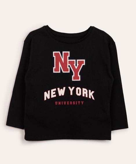 camiseta infantil manga longa college preta
