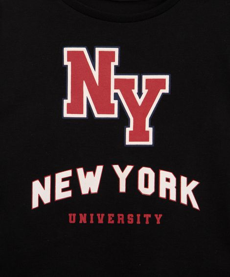 camiseta infantil manga longa college preta
