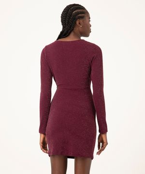 vestido tubinho em lurex cut out com amarração roxo escuro