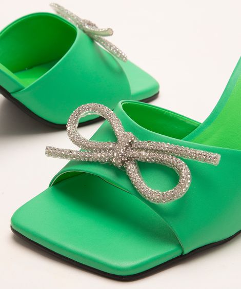 tamanco salto alto laço de strass oneself verde