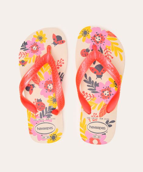chinelo havaianas infantil flores bege