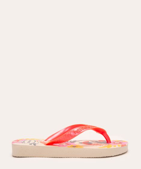 chinelo havaianas infantil flores bege