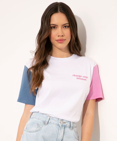 camiseta de algodão manga curta change mindset branco