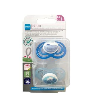 Kit 2 Chupetas bico de silicone Perfect 6M+ Azul –  MAM