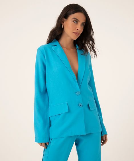 blazer alongado manga longa azul