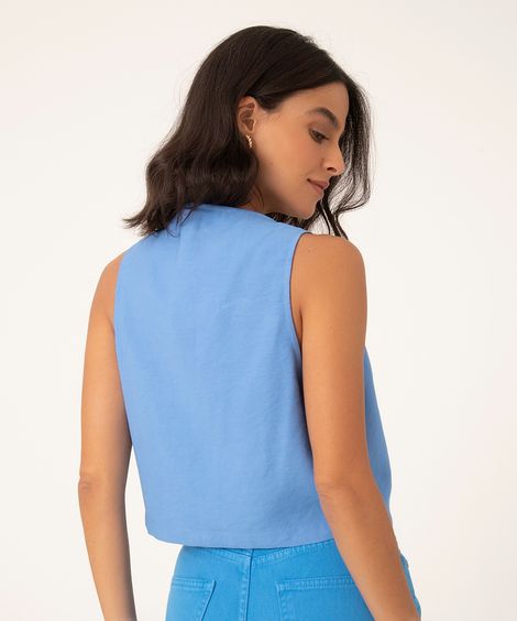 colete cropped de viscose azul