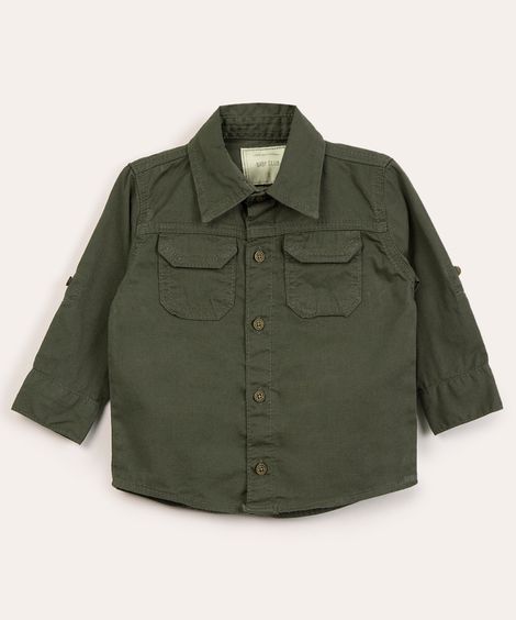 camisa infantil de sarja manga longa verde militar