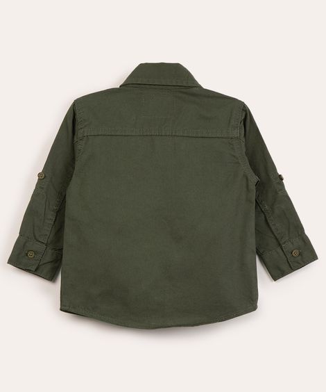 camisa infantil de sarja manga longa verde militar