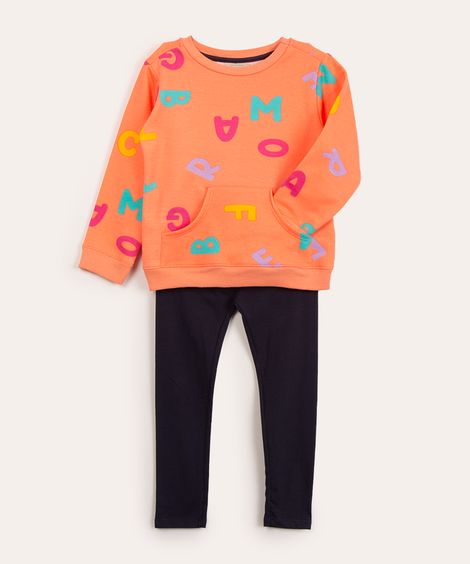 conjunto infantil de moletom letras coral