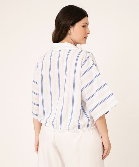 camisa plus size manga kimono listrado off white