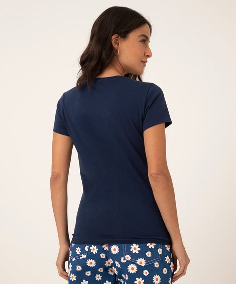 Camiseta Feminina Básico Manga Curta Decote Redondo Azul Marinho
