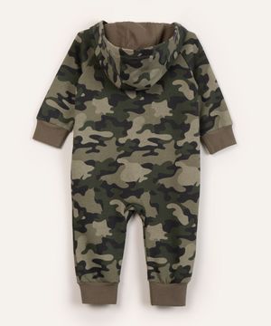 macacão infantil de moletom camuflado manga longa com capuz multicor
