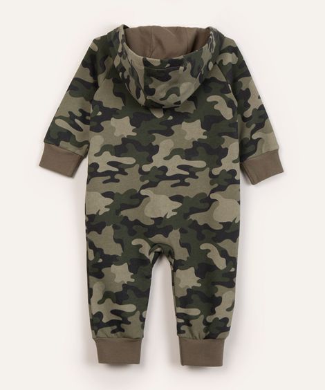 macacão infantil de moletom camuflado manga longa com capuz multicor