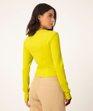 blusa canelada manga longa cut out verde lima