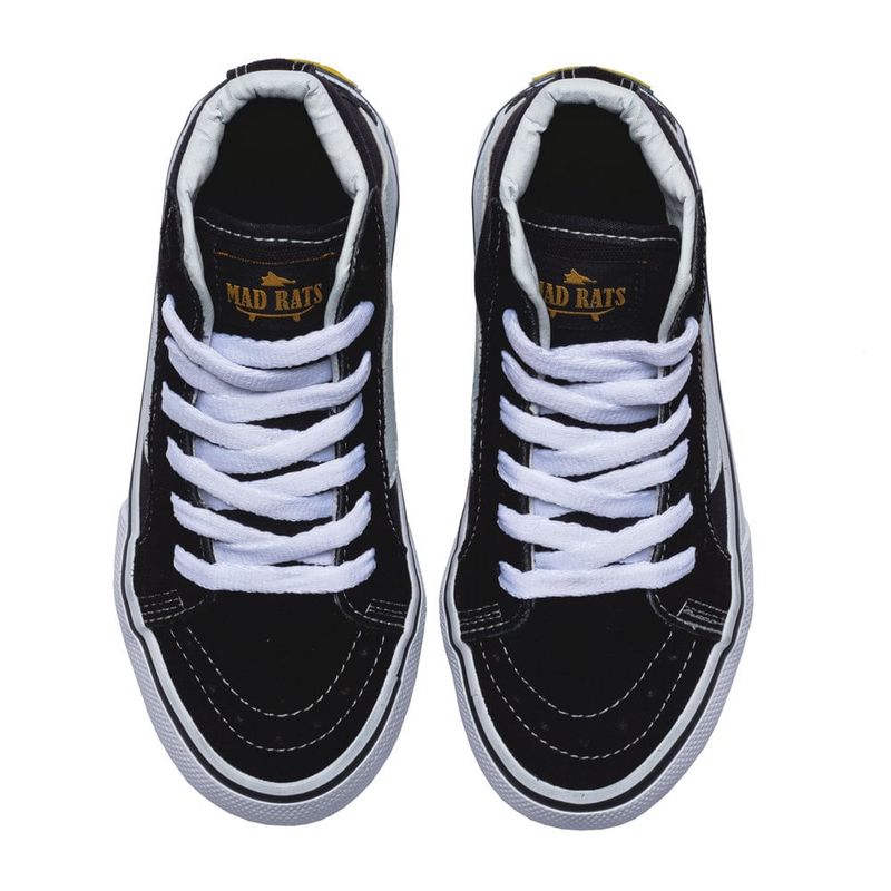 Tênis Cano Alto Mad Rats Skate Hi Top Preto Branco