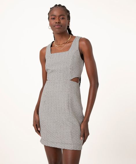 vestido curto de tweed com recortes  off white