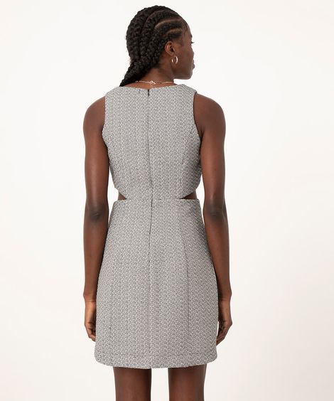 vestido curto de tweed com recortes  off white