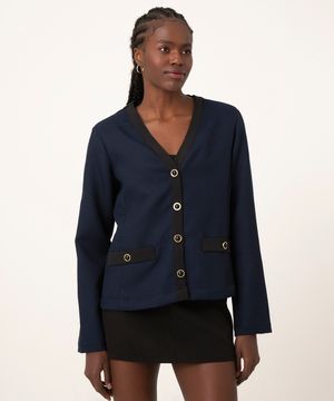 blazer bicolor manga longa botões  azul marinho