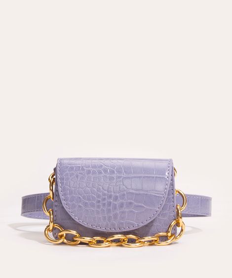 cinto fino croco com pochete lilás