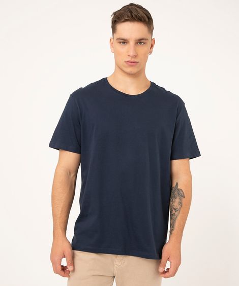 Camiseta Masculina Manga Curta Básica Gola Careca Azul Marinho
