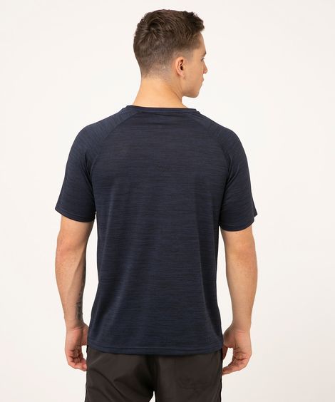 Camiseta Esportiva com Vivo Refletivo Manga Curta Gola Careca Azul Marinho