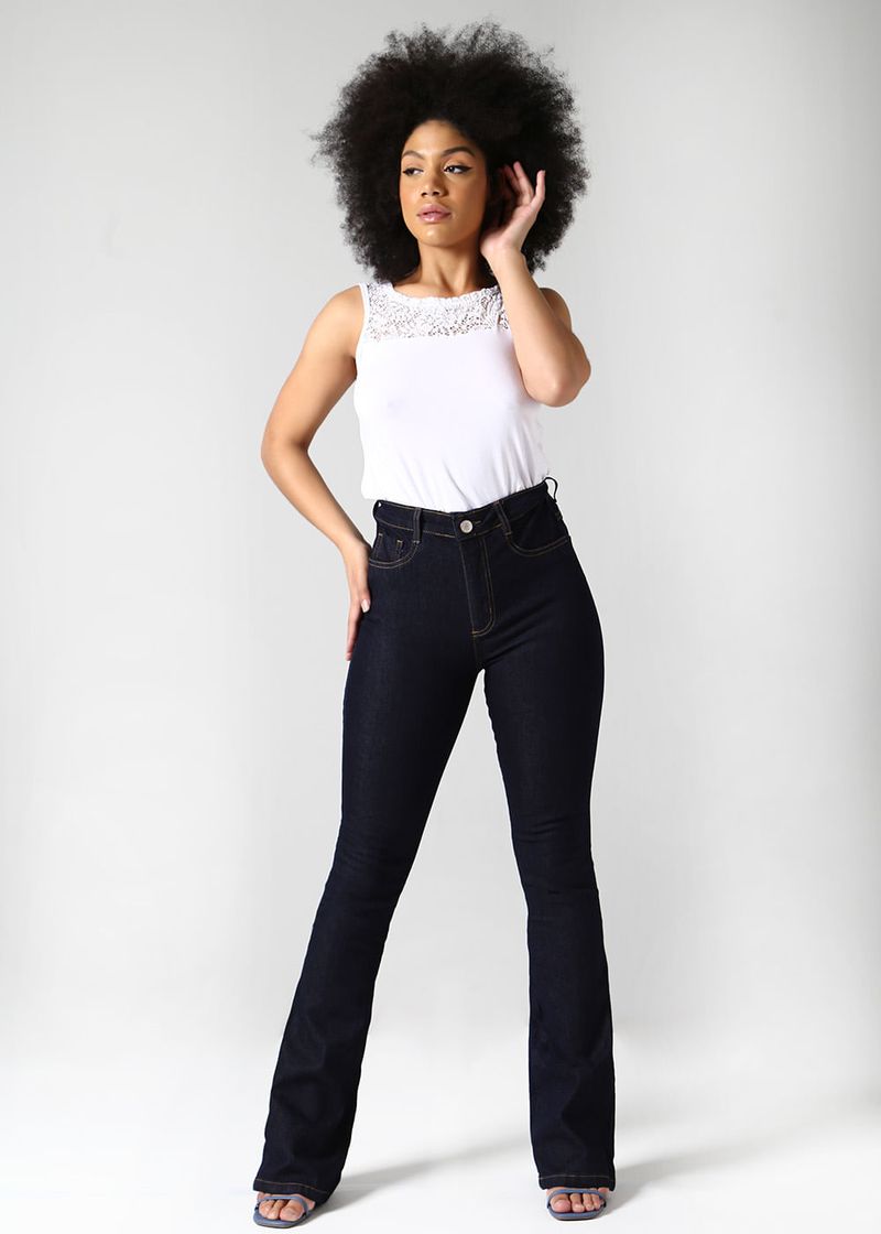 calça jeans flare plus size com elástico preto - C&A