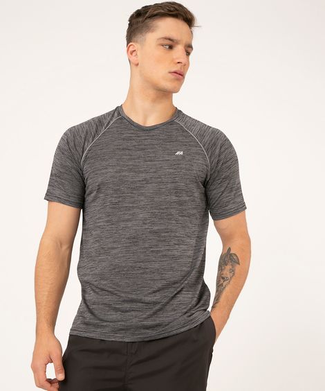 camiseta manga curta detalhe refletivo esportiva cinza escuro