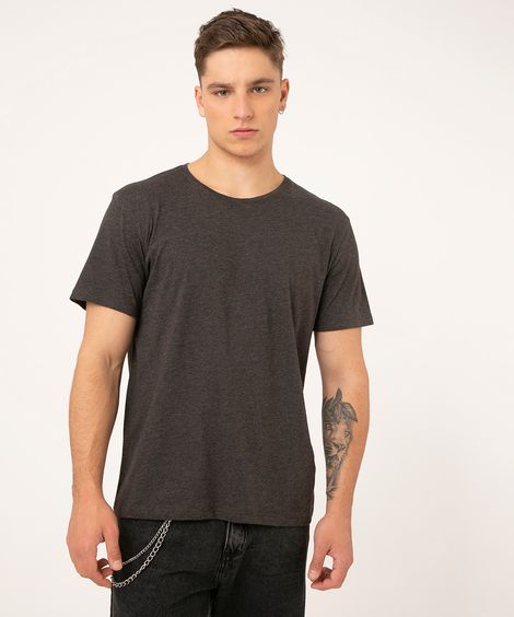 camiseta básica manga curta cinza mescla escuro